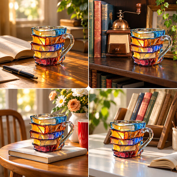 STORYSTEEP™ 3D Book Mug — Hand-Painted Stacked Books Ceramic Mug & Book Lover's Keepsake