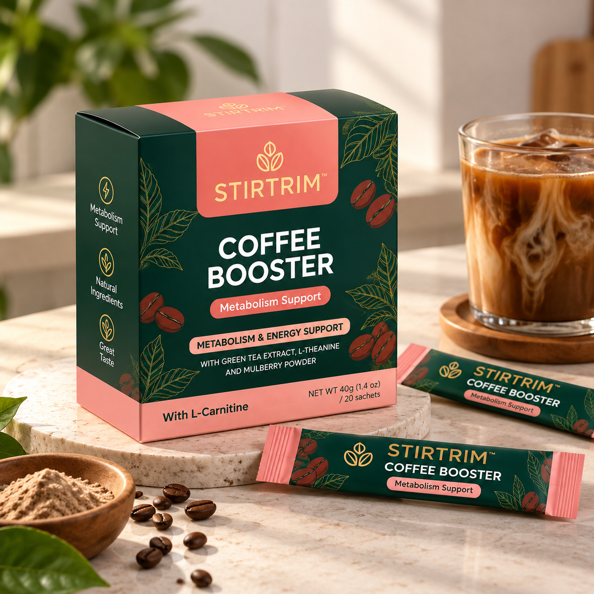 STIRTRIM Coffee Booster box with iced coffee